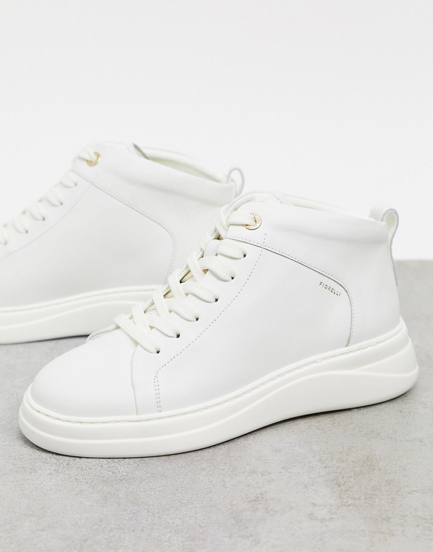 Fiorelli pippa leather high top sneakers in cream-White