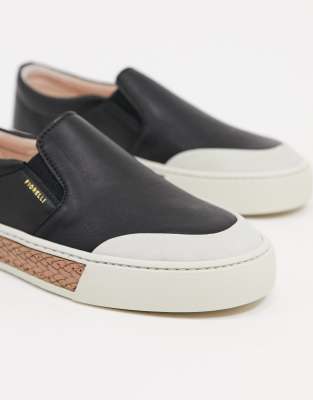 black leather slip on trainers