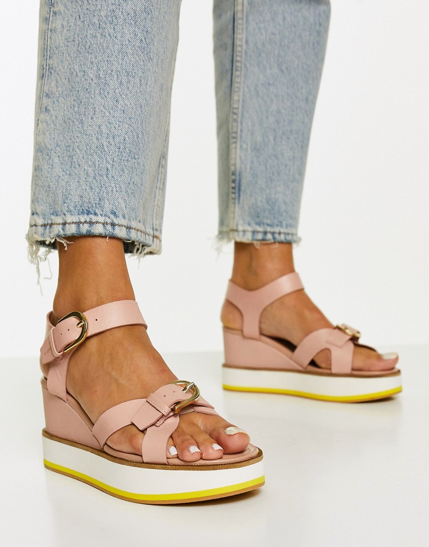 Fiorelli zelda strappy heeled wedge leather sandals in rose-Pink