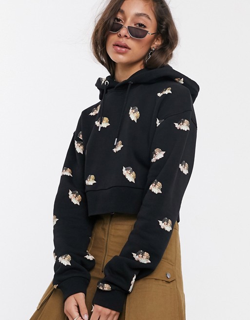 Fiorucci all over angel print cropped hoodie