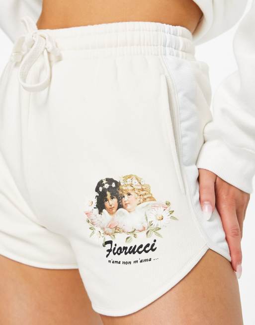 Fiorucci angel graphic shorts in cream  