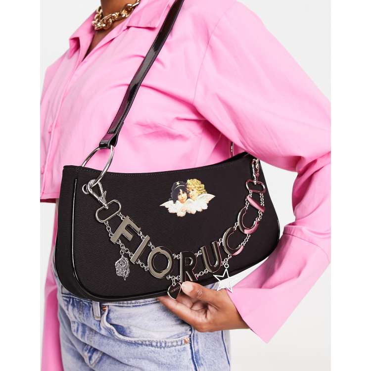 Fiorucci angels shoulder bag with detachable chain in black