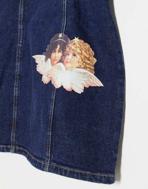 Fiorucci Bella Jeanskleid In Verwaschenem Dunkelblau Mit Engelaufnaher Asos