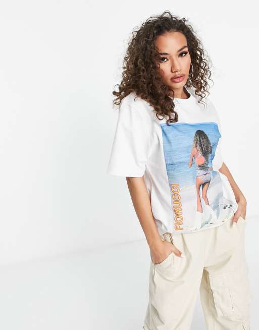 Fiorucci – Biały T-shirt o luźnym kroju z nadrukiem