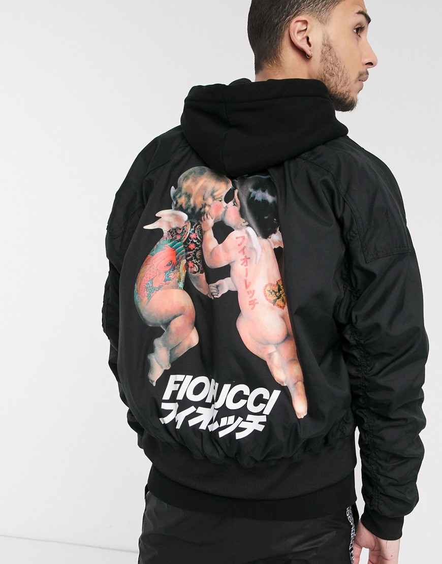 Fiorucci Bomber Jacket In Black With Back Print