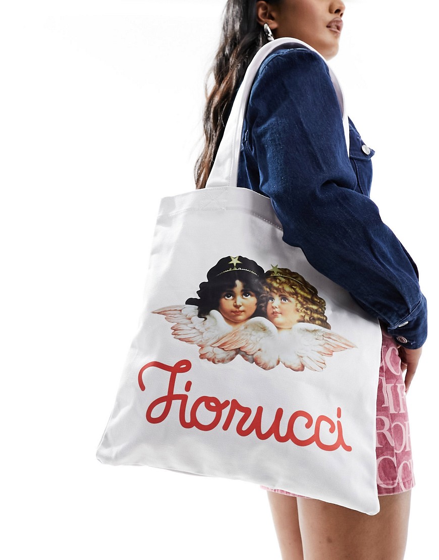 Fiorucci canvas tote bag in white with angel print