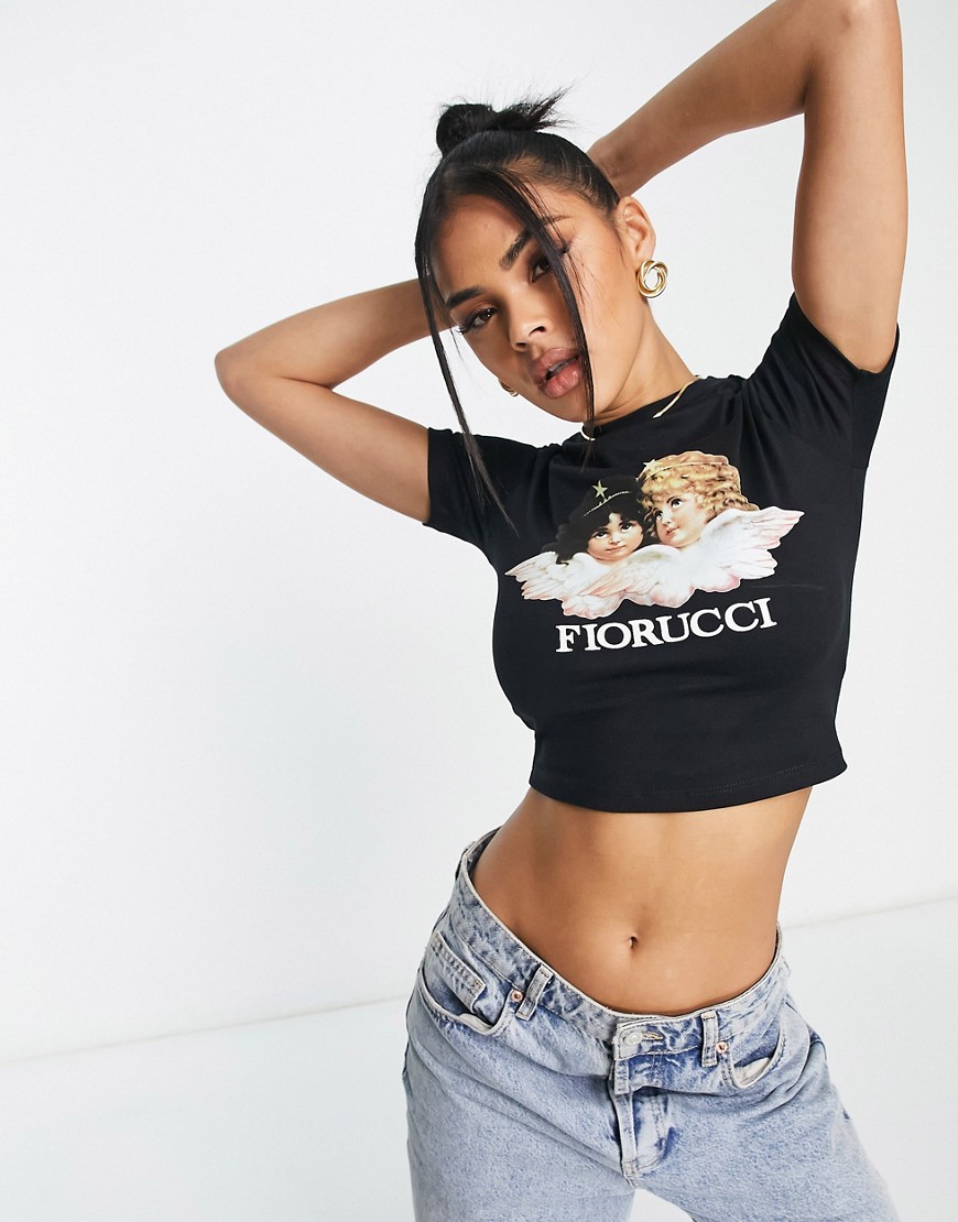 Fiorucci cropped angel baby tee in black