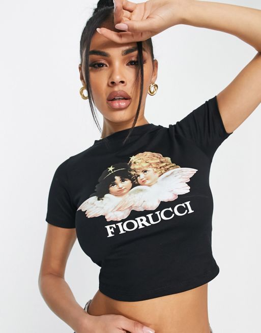 Fiorucci cropped angel baby tee in black