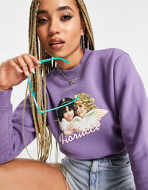Fiorucci cropped sweatshirt with angel graphic in lilac