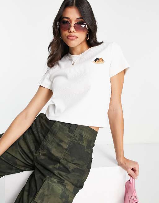 Fiorucci cropped t-shirt with angel graphic in white