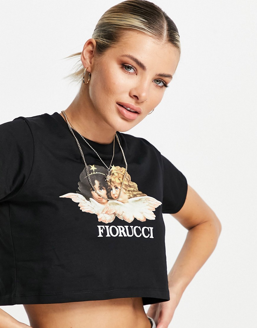 Fiorucci cropped t-shirt with angel graphic-Black