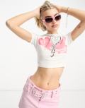 Fiorucci cropped t-shirt with love key graphic in white