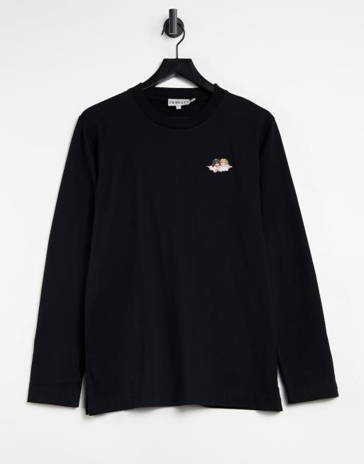 Fiorucci – Czarny T-shirt z długim rękawem i motywem aniołków