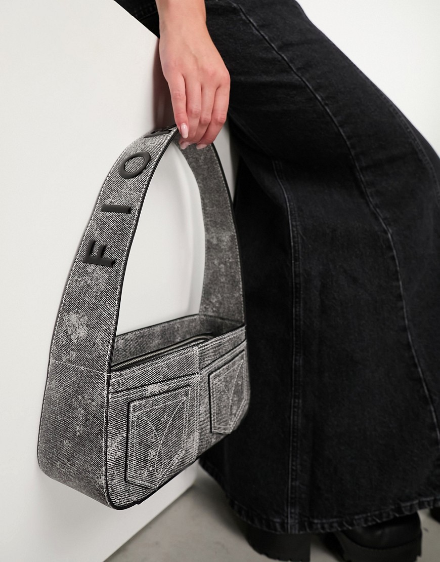 Fiorucci denim print shoulder bag in washed black