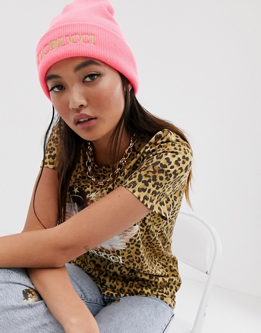 Fiorucci embroidered beanie in pink