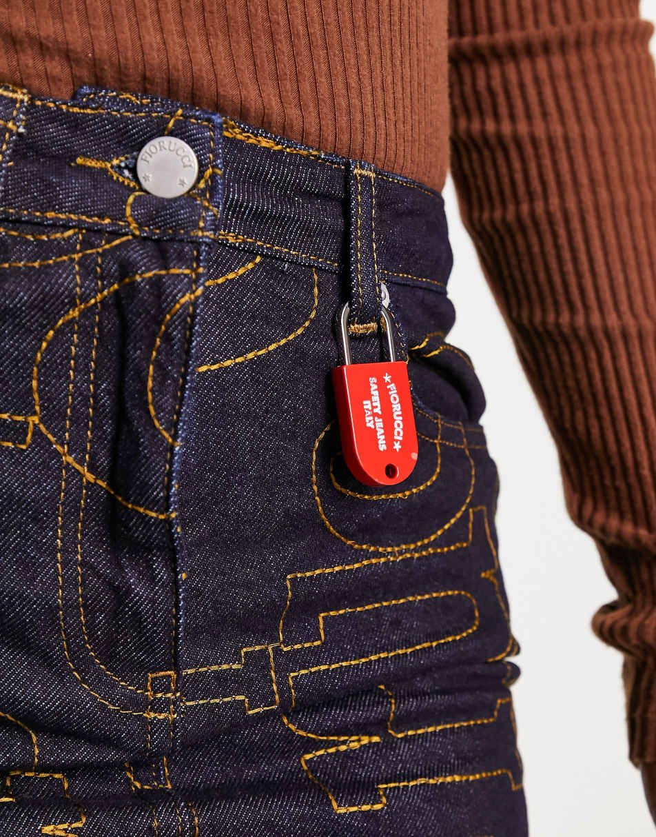 Fiorucci embroidered denim mini skirt in indigo vintage wash 1