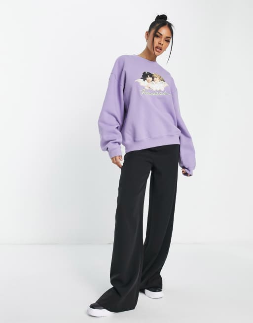 Fiorucci Felpa comoda lavanda con grafica di angeli ASOS