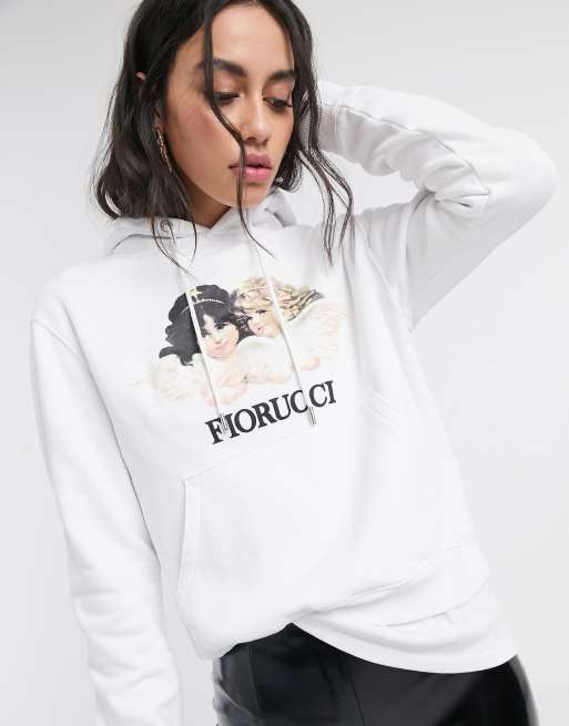 Fiorucci Felpa con cappuccio e angeli vintage bianca