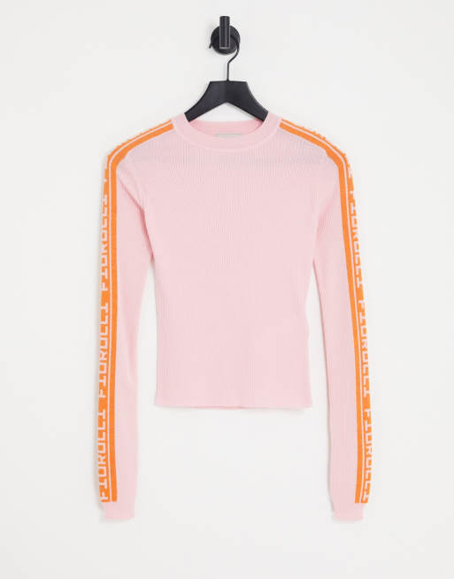 Fiorucci – Geripptes Sweatshirt in Rosa mit Logo