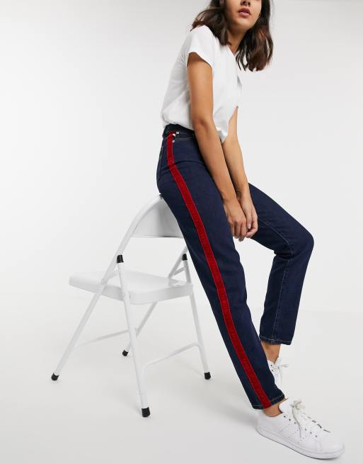 Fiorucci high rise jean velvet stripe detail in darkwash, 4 of 4