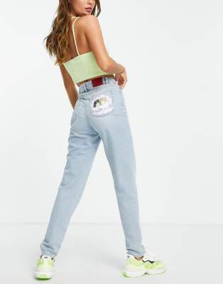 Fiorucci High Waisted Mom Jeans With Seashell Angel Bum Graphicblues