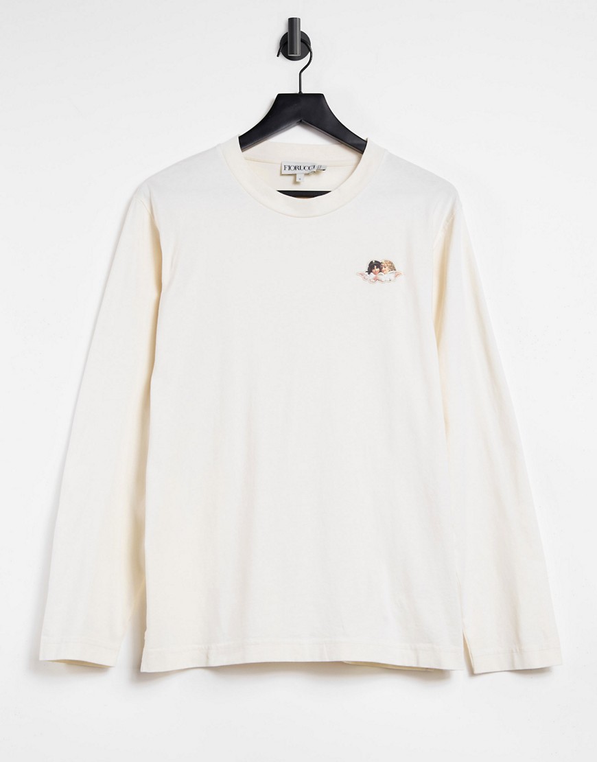 Fiorucci Icon angels long sleeve t-shirt in cream-White