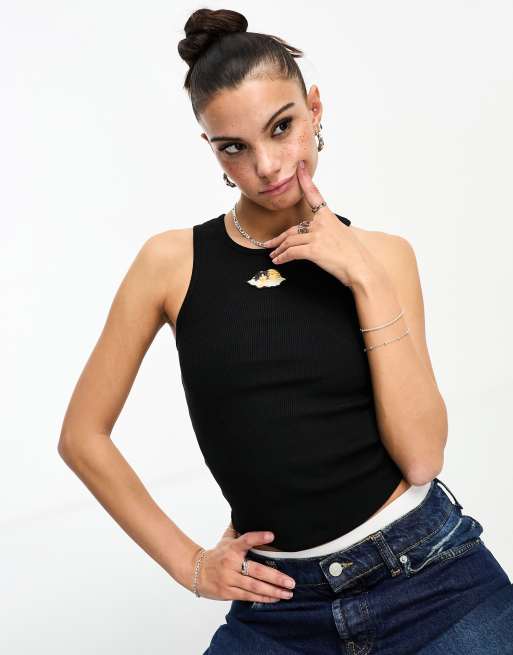 Fiorucci icon angels ribbed singlet in black