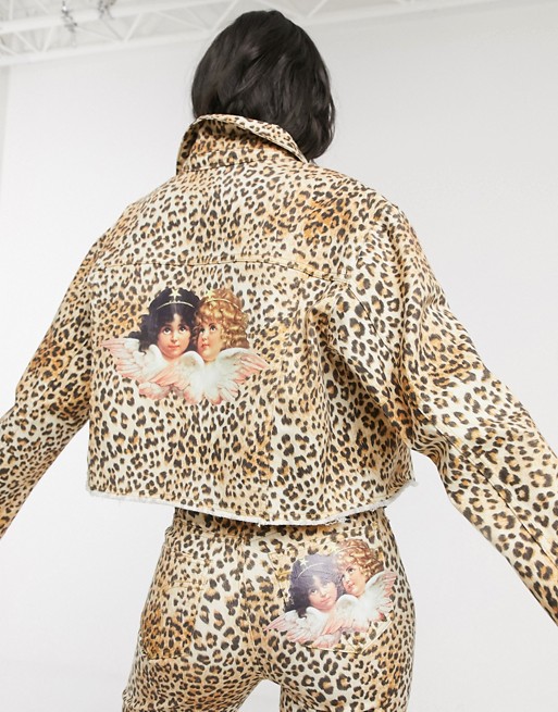 Fiorucci leopard print Berty denim jacket with back print