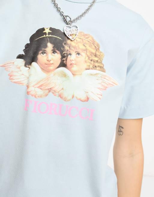 Fiorucci – Ljusblå, klassisk t-shirt med änglatryck, 4 av 4