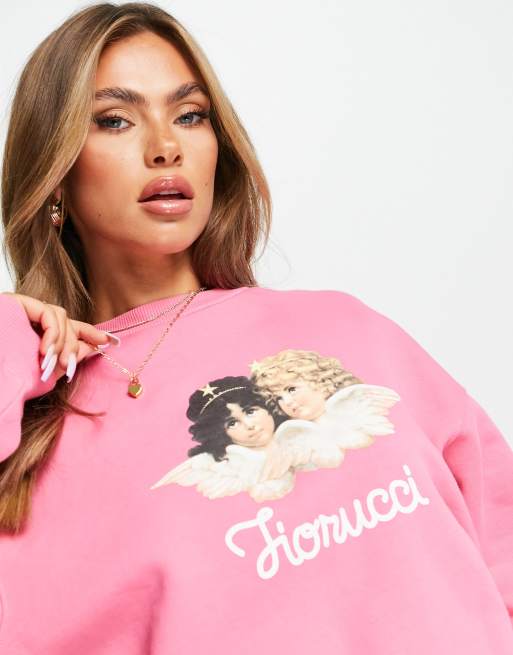 Fiorucci – Locker geschnittenes Sweatshirt in Fuchsia mit Engel-Grafikprint