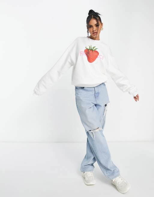 Fiorucci – Locker geschnittenes Sweatshirt in Weiß mit Erdbeer-Print
