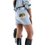 Fiorucci micro mini denim skirt in vintage wash with angel patch bum-Blue