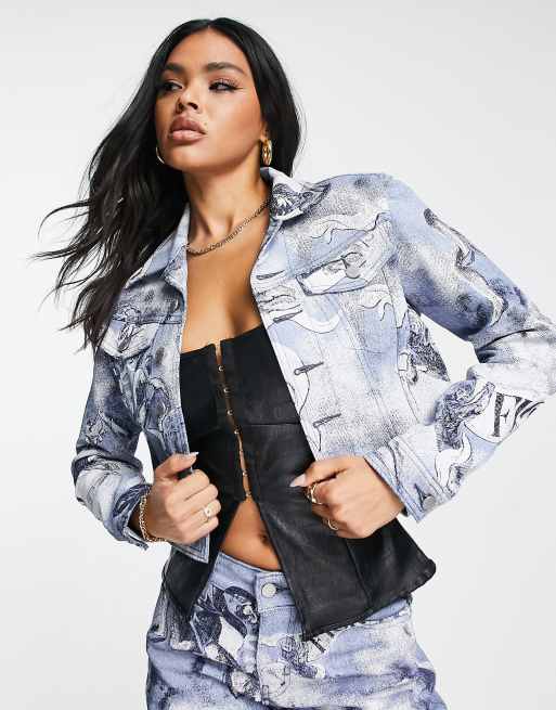 AnnaCristy Milano Giana Patched Appliquéd Feather Detail Denim Jacket