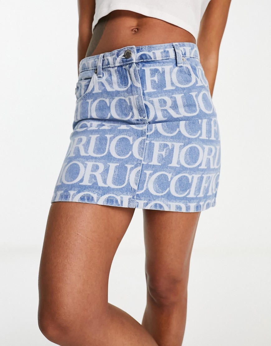 Fiorucci monogram denim mini skirt in light vintage-Blue