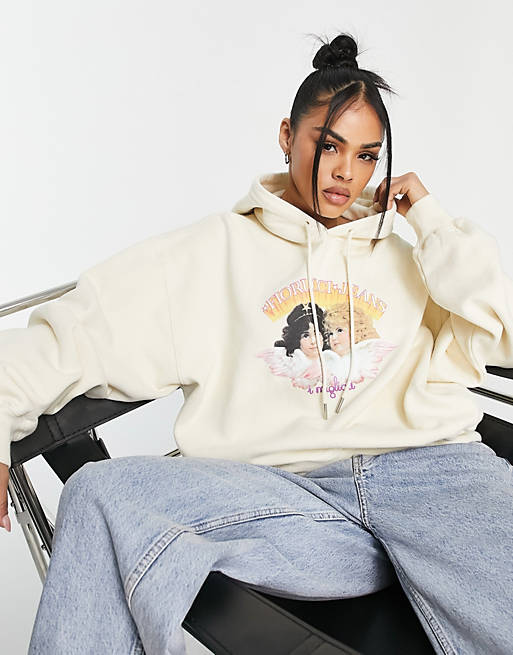 Fiorucci oversized angel hoodie in off white