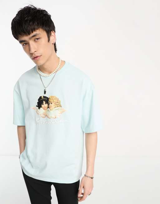 Fiorucci - Oversized T-shirt met engelenprint in aqua