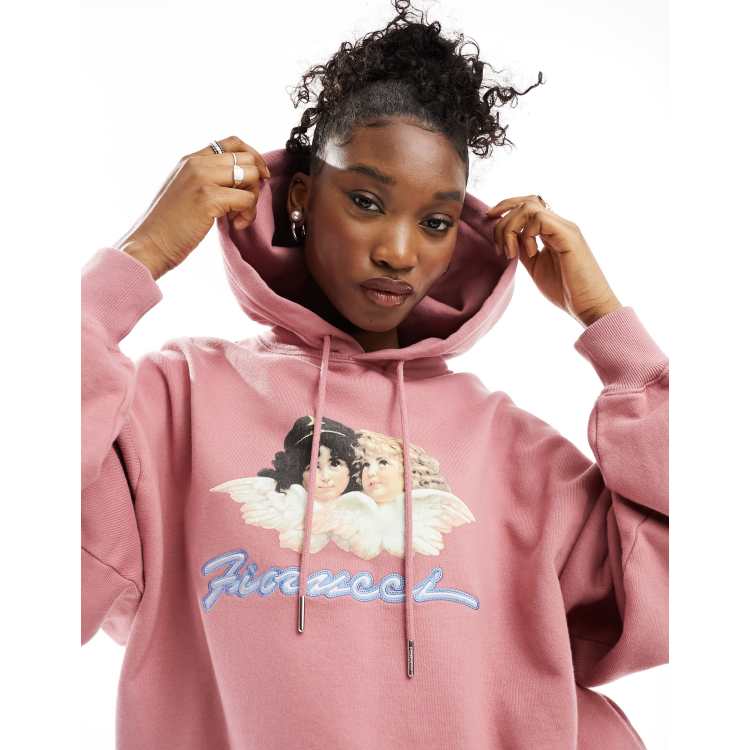 Fiorucci relaxed angel hoodie with squiggle logo in washed pink