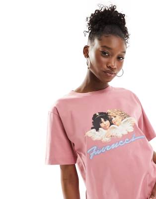 Fiorucci relaxed angel t-shirt with squiggle logo in washed pink