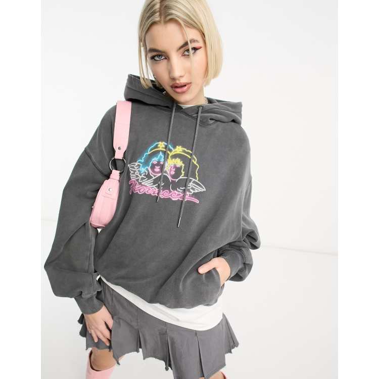 Fiorucci relaxed hoodie with neon angels in washed black | ASOS