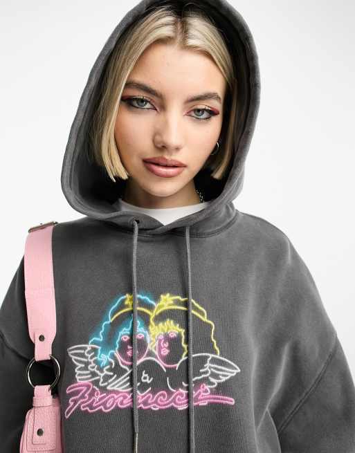 Fiorucci relaxed hoodie with neon angels in washed black | ASOS