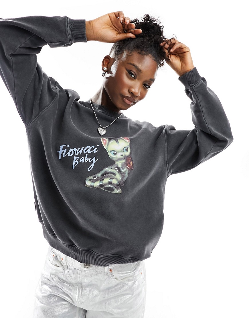 Fiorucci relaxed sweatshirt with baby cat graphic in washed black