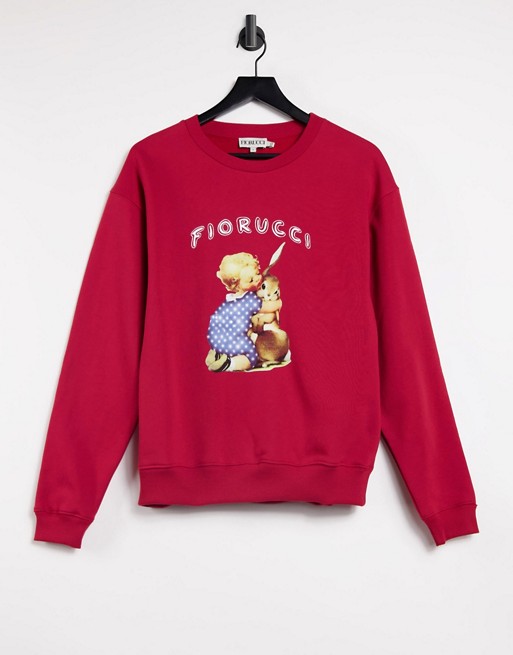 Fiorucci relaxed sweatshirt with rabbit hug graphic in berry