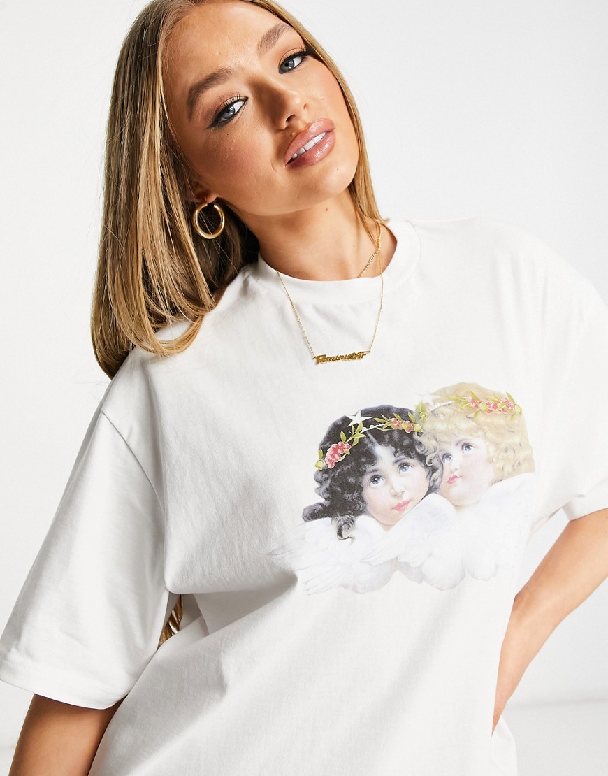 Fiorucci relaxed T-shirt dress with oversized back graphic in frost-White