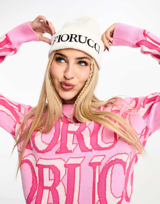 Fiorucci rib beanie with embroidered logo in white