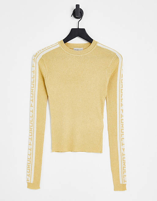Fiorucci rib logo sweater in gold