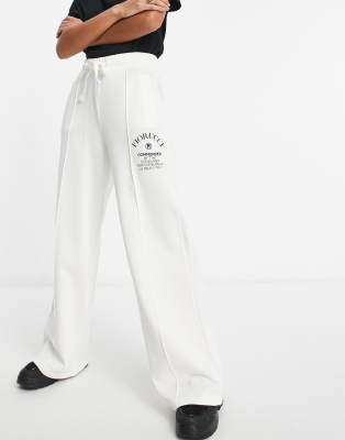 white wide leg track pants