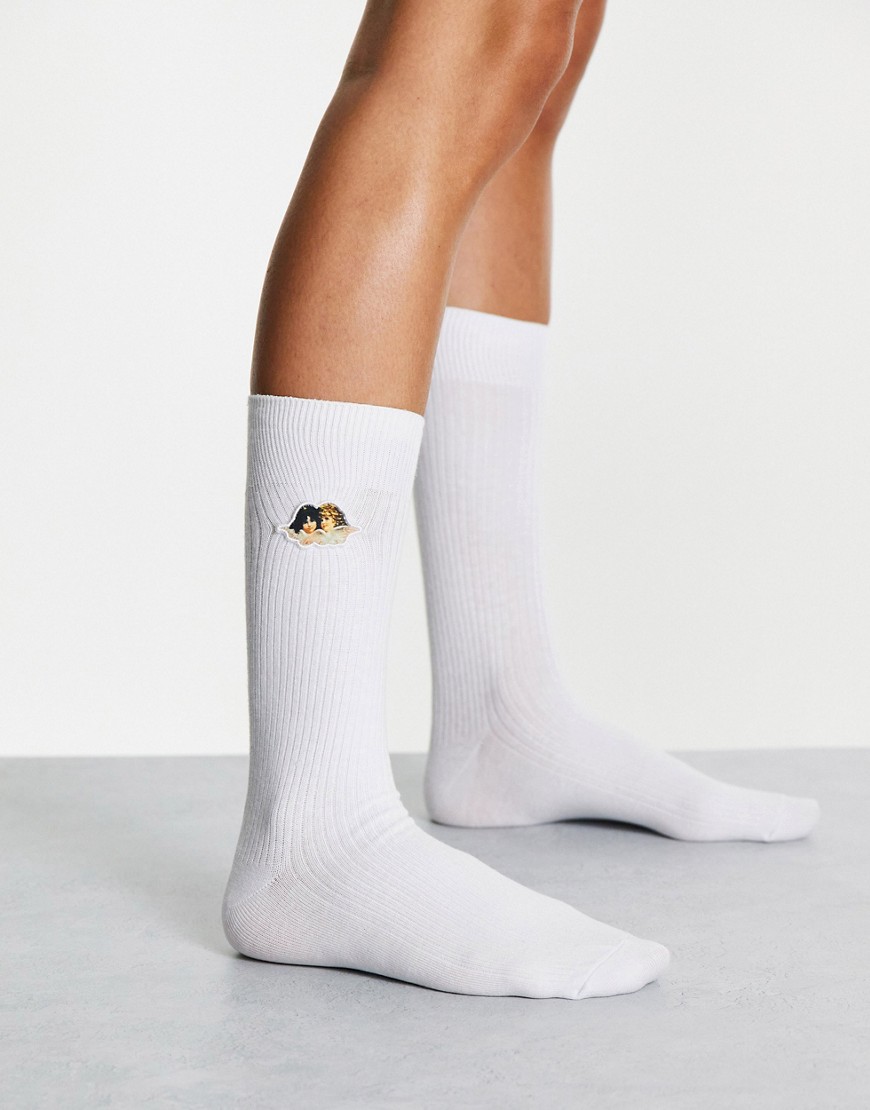 Fiorucci socks with angel graphic-White