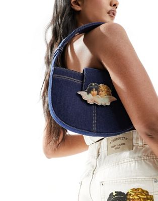 Fiorucci structured mini shoulder bag in indigo denim with angel clasp
