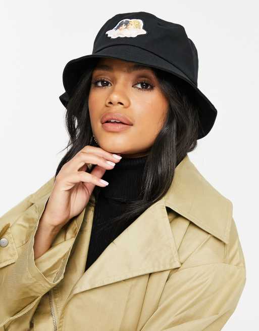 Fiorucci – Svart solhatt med ängel-logga i vintagestil