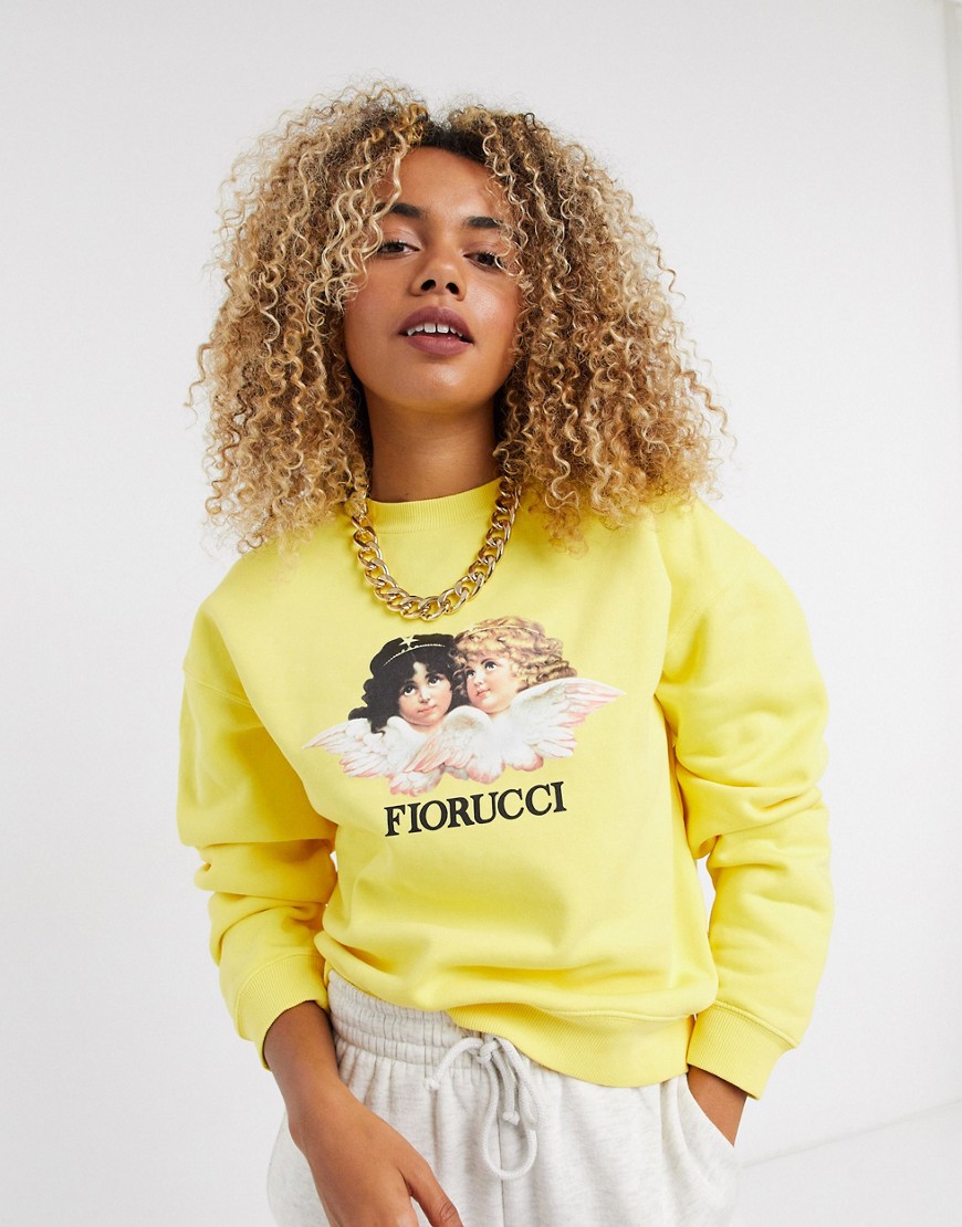 Fiorucci - Sweatshirt met vintage engeltjes in geel